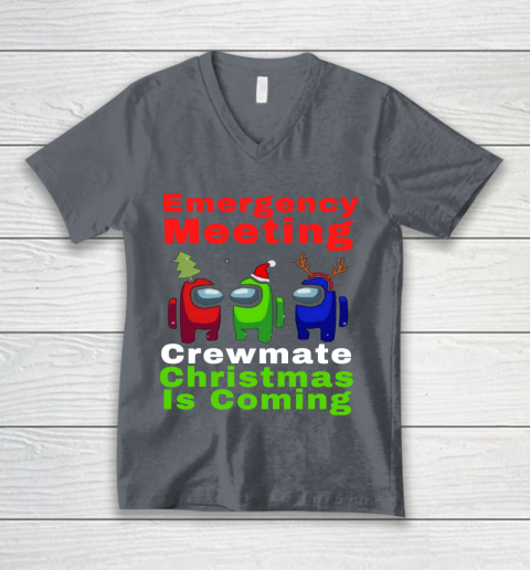 Among Us Emergency Meeting Crewmate Christmas Is Coming V-Neck T-Shirt 4
