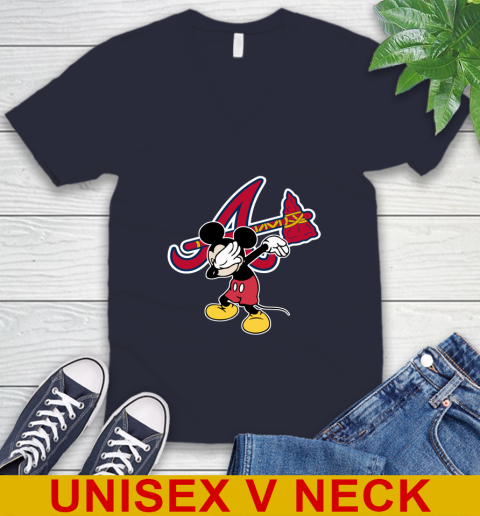 Atlanta Braves MLB Baseball Dabbing Mickey Disney Sports V-Neck T-Shirt 3