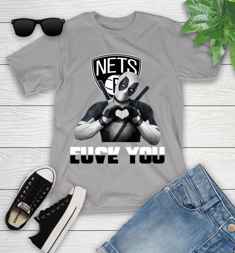 NBA Brooklyn Nets Deadpool Love You Fuck You Basketball Sports Youth T-Shirt 4