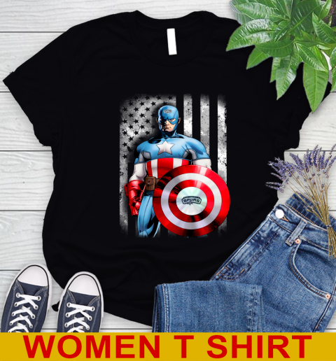 San Antonio Spurs NBA Basketball Captain America Marvel Avengers American Flag Shirt Women's T-Shirt