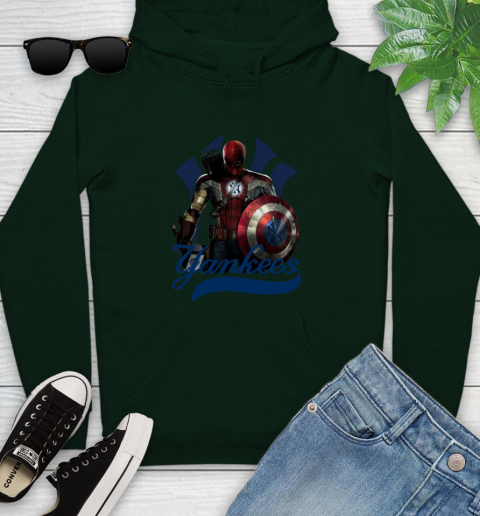 MLB Captain America Thor Spider Man Hawkeye Avengers Endgame Baseball New York Yankees Youth Hoodie 13