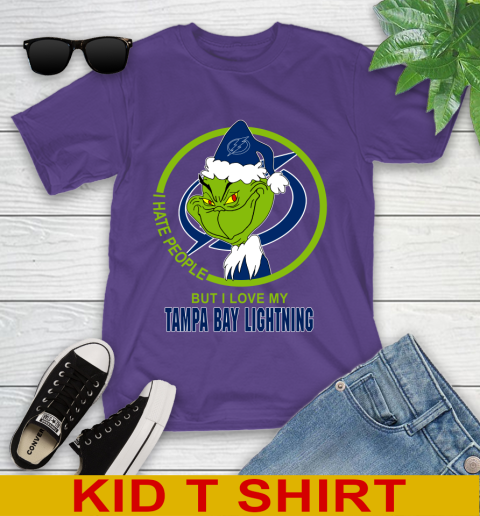 Tampa Bay Lightning NHL Christmas Grinch I Hate People But I Love My Favorite Hockey Team Youth T-Shirt 4
