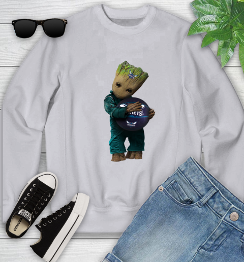 NBA Groot Guardians Of The Galaxy Basketball Sports Charlotte Hornets Youth Sweatshirt 4