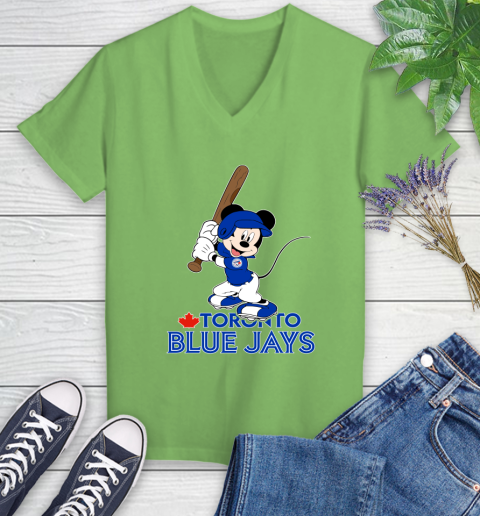 MLB Baseball Toronto Blue Jays Cheerful Mickey Mouse Shirt Women's V-Neck T-Shirt 9