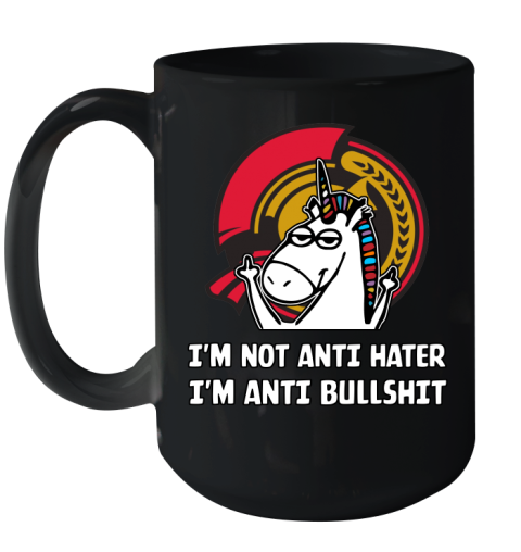 Ottawa Senators NHL Hockey Unicorn I'm Not Anti Hater I'm Anti Bullshit Ceramic Mug 15oz 2