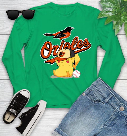 MLB Pikachu Baseball Sports Baltimore Orioles Youth Long Sleeve 6