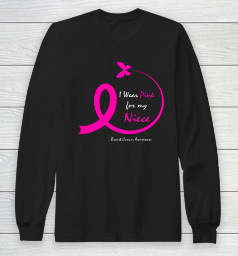 Butterfly I Wear Pink For My Niece Breast Cancer Awareness Long Sleeve T-Shirt