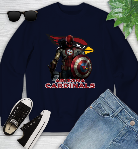 NFL Captain America Thor Spider Man Hawkeye Avengers Endgame Football Arizona Cardinals Youth Sweatshirt 3