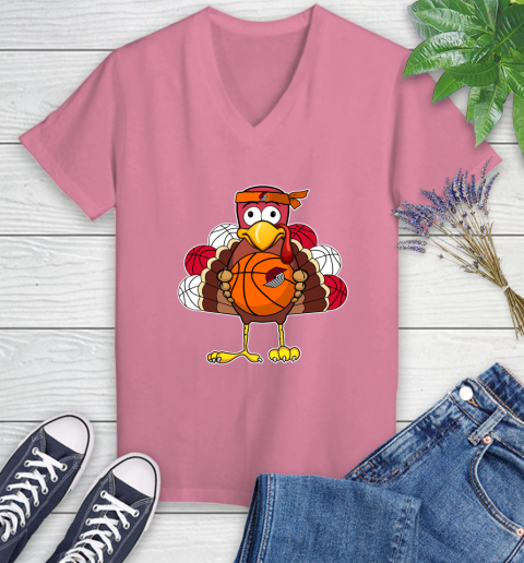 Portland Trail Blazers Turkey thanksgiving day Women's V-Neck T-Shirt 13