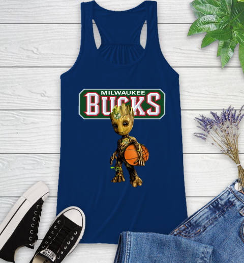 Milwaukee Bucks NBA Basketball Groot Marvel Guardians Of The Galaxy Racerback Tank 9