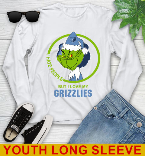 Memphis Grizzlies NBA Christmas Grinch I Hate People But I Love My Favorite Basketball Team Youth Long Sleeve