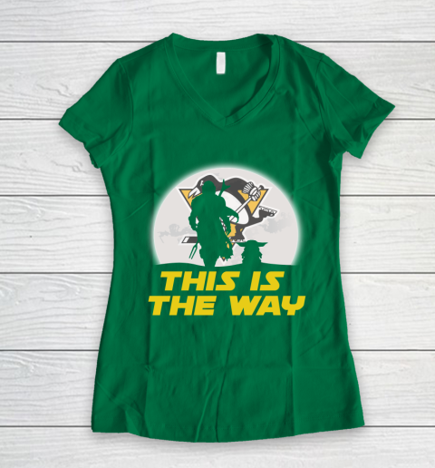 Pittsburgh Penguins NHL Ice Hockey Star Wars Yoda And Mandalorian This Is The Way Women's V-Neck T-Shirt 3