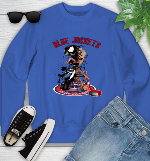 NHL Columbus Blue Jackets Hockey Venom Groot Guardians Of The Galaxy Youth Sweatshirt 8
