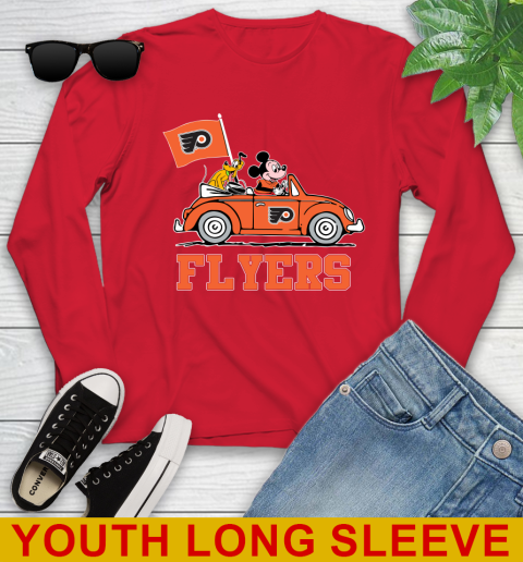 NHL Hockey Philadelphia Flyers Pluto Mickey Driving Disney Shirt Youth Long Sleeve 11
