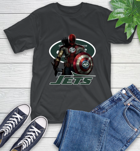 NFL Captain America Thor Spider Man Hawkeye Avengers Endgame Football New York Jets T-Shirt 2