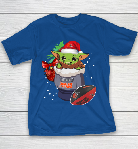 Cleveland Browns Christmas Baby Yoda Star Wars Funny Happy NFL Youth T-Shirt 8