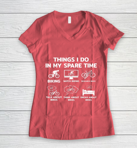 Things I Do In My Spare Time Mountain Bike Biking Funny Gift Women's V-Neck T-Shirt 4