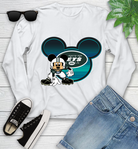 NFL New York Jets Mickey Mouse Disney Football T Shirt Youth Long Sleeve