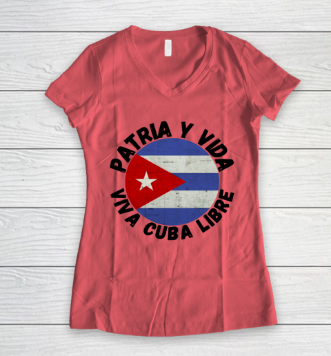 Patria Y Vida Viva Cuba Libre SOS CUba Free Cuba Women's V-Neck T-Shirt 3