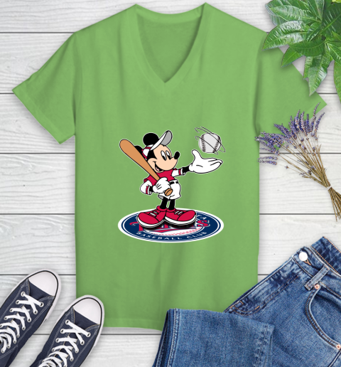 MLB Baseball Minnesota Twins Cheerful Mickey Disney Shirt Women's V-Neck T-Shirt 9