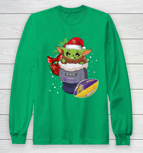 Minnesota Vikings Christmas Baby Yoda Star Wars Funny Happy NFL Long Sleeve T-Shirt 7