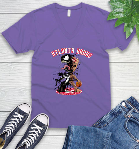 NBA Atlanta Hawks Basketball Venom Groot Guardians Of The Galaxy V-Neck T-Shirt 9