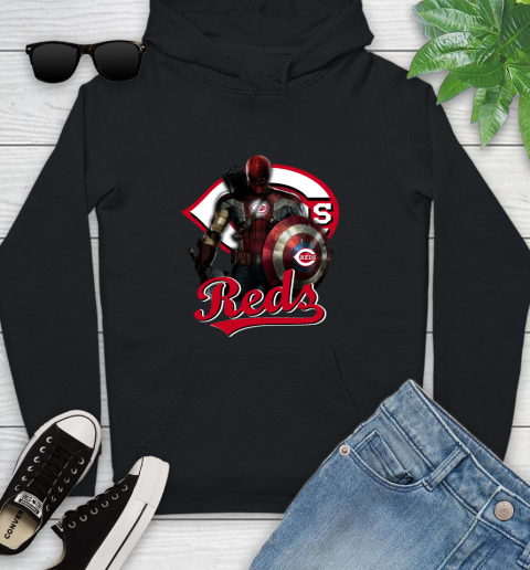 MLB Captain America Thor Spider Man Hawkeye Avengers Endgame Baseball Cincinnati Reds Youth Hoodie 2