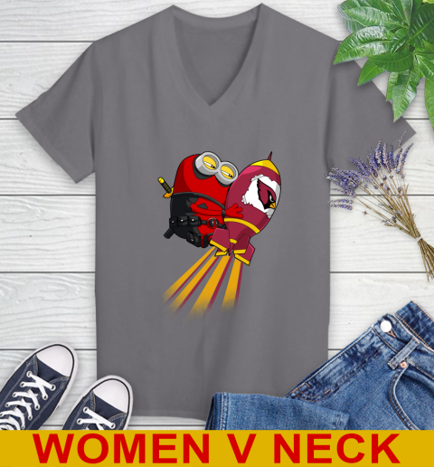 NFL Football Arizona Cardinals Deadpool Minion Marvel Shirt Women's V-Neck T-Shirt 11
