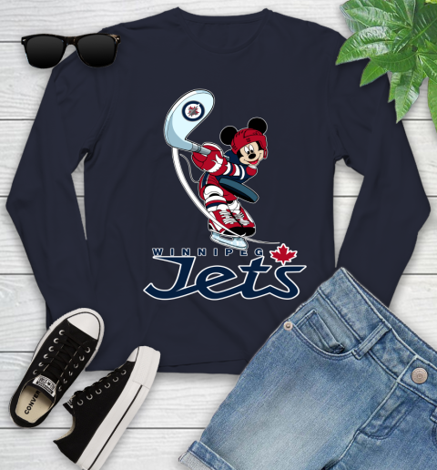 NHL Hockey Winnipeg Jets Cheerful Mickey Mouse Shirt Youth Long Sleeve 3