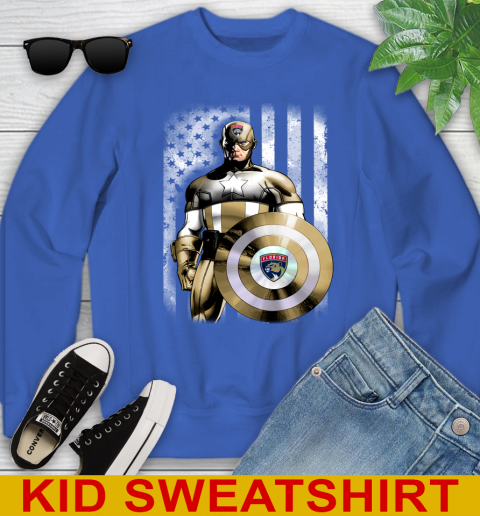 Florida Panthers NHL Hockey Captain America Marvel Avengers American Flag Shirt Youth Sweatshirt 6