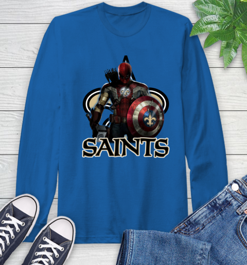 NFL Captain America Thor Spider Man Hawkeye Avengers Endgame Football New Orleans Saints Long Sleeve T-Shirt 9