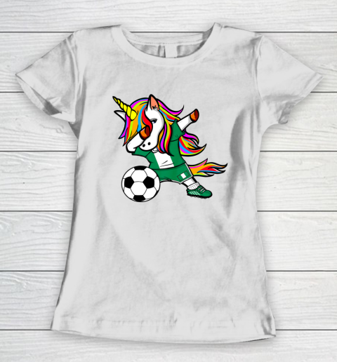 Funny Dabbing Unicorn Nigeria Football Nigerian Flag Soccer Women's T-Shirt