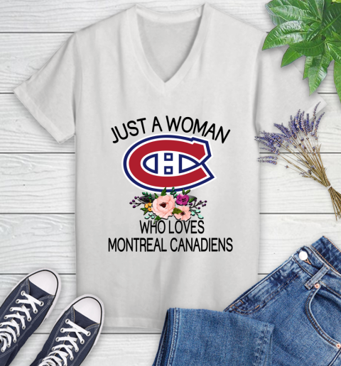 NHL Just A Woman Who Loves Montreal Canadiens Hockey Sports Women's V-Neck T-Shirt