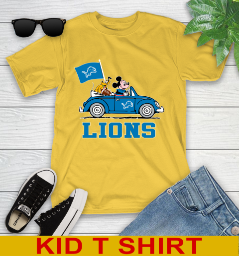 NFL Football Detroit Lions Pluto Mickey Driving Disney Shirt Youth T-Shirt 8