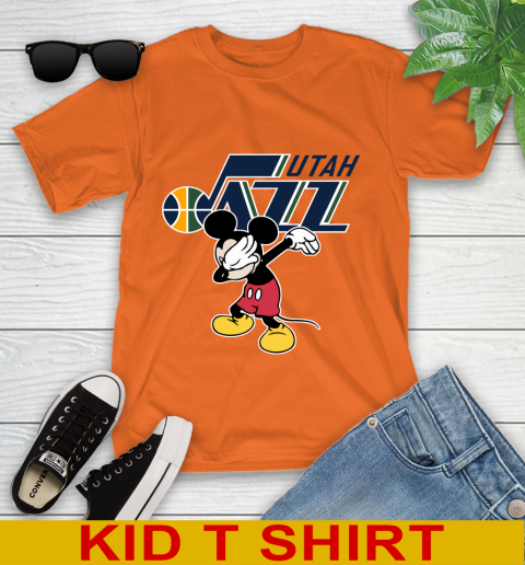 Utah Jazz NBA Basketball Dabbing Mickey Disney Sports Youth T-Shirt 7