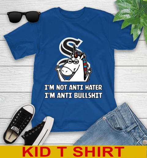Chicago White Sox MLB Baseball Unicorn I'm Not Anti Hater I'm Anti Bullshit Youth T-Shirt 9