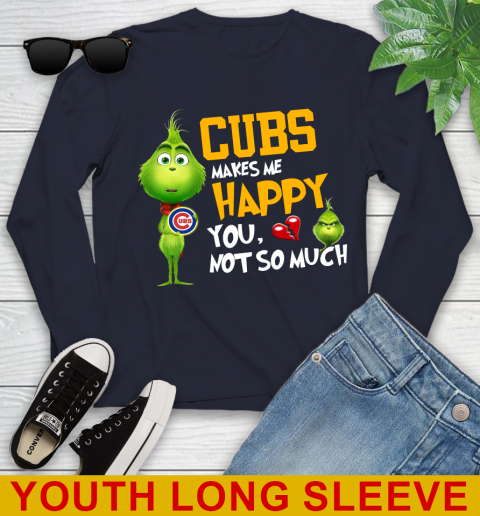 MLB Chicago Cubs Makes Me Happy You Not So Much Grinch Baseball Sports Youth Long Sleeve 3 MLB Chicago Cubs Makes Me Happy You Not So Much Grinch Baseball Sports Youth Long Sleeve - Image 3