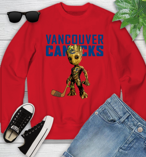 Vancouver Canucks NHL Hockey Groot Marvel Guardians Of The Galaxy Youth Sweatshirt 9