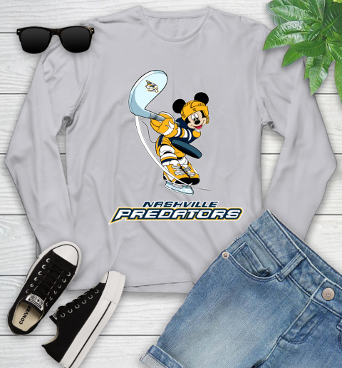 NHL Hockey Nashville Predators Cheerful Mickey Mouse Shirt Youth Long Sleeve 5
