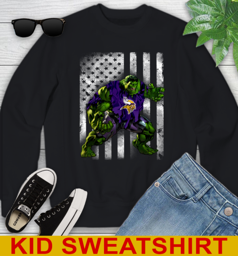 Minnesota Vikings Hulk Marvel Avengers NFL Football American Flag Youth Sweatshirt