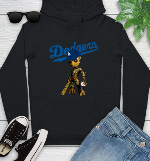 MLB Los Angeles Dodgers Groot Guardians Of The Galaxy Baseball Youth Hoodie 2