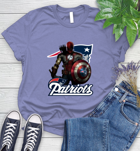 NFL Captain America Thor Spider Man Hawkeye Avengers Endgame Football New England Patriots Women's T-Shirt 11