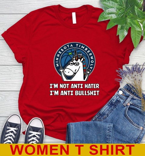 Minnesota Timberwolves NBA Basketball Unicorn I'm Not Anti Hater I'm Anti Bullshit Women's T-Shirt 10
