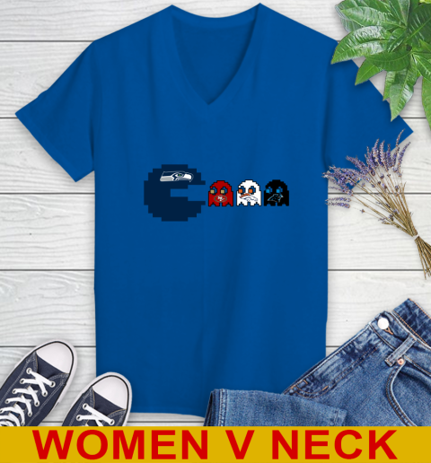 Seattle Seahawks NFL Football Pac Man Champion Women's V-Neck T-Shirt 11