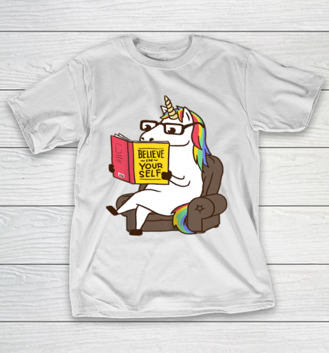 Unicorn Shirt Believe in Yourself Motivational Book Lover T-Shirt