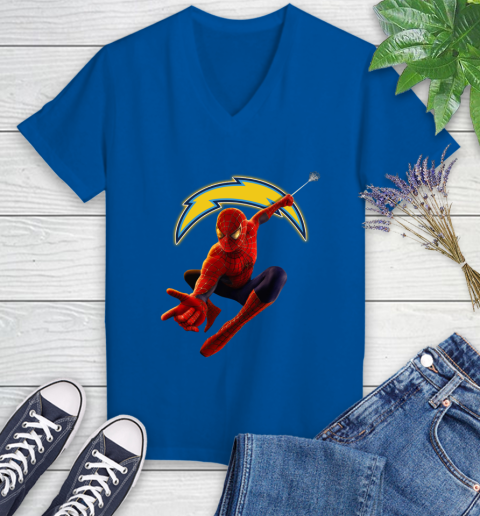 NFL Spider Man Avengers Endgame Football Los Angeles Chargers Women's V-Neck T-Shirt 10