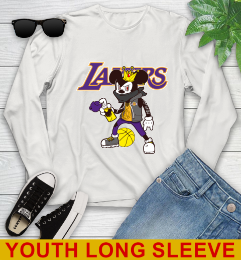 Los Angeles Lakers NBA Basketball Mickey Peace Sign Sports Youth Long Sleeve 12