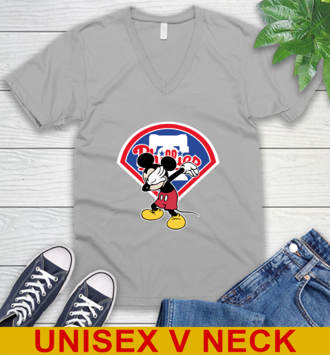 Philadelphia Phillies MLB Baseball Dabbing Mickey Disney Sports V-Neck T-Shirt 4