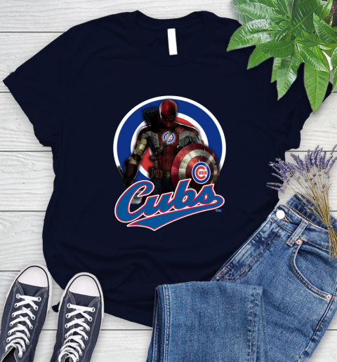 MLB Captain America Thor Spider Man Hawkeye Avengers Endgame Baseball Chicago Cubs Women's T-Shirt 3
