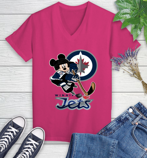 NHL Winnipeg Jets Mickey Mouse Disney Hockey T Shirt Women's V-Neck T-Shirt 9